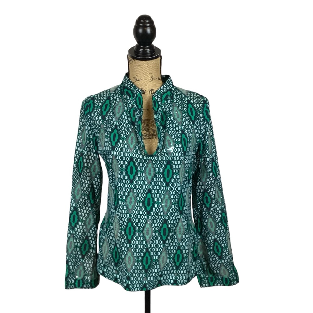 Tory Burch Top 21091121 Kelly Green/Navy Clear Sequins